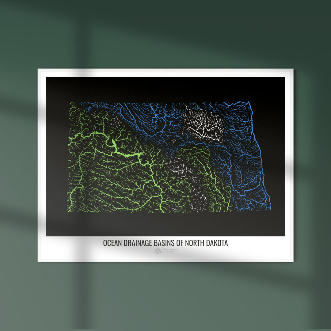 North Dakota - Ocean drainage basin map, black v1 - Photo Art Print