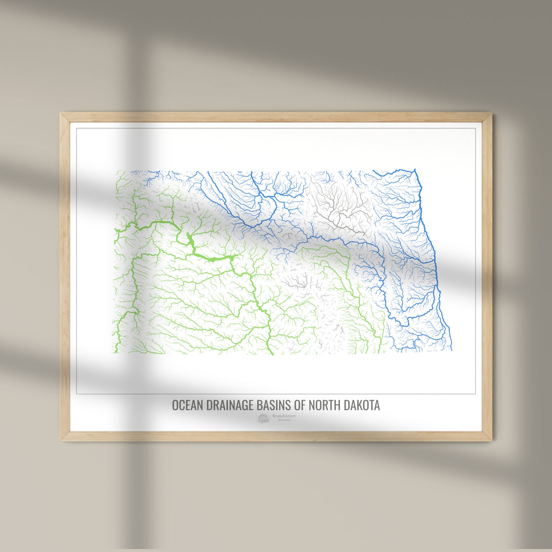 North Dakota - Ocean drainage basin map, white v1 - Photo Art Print