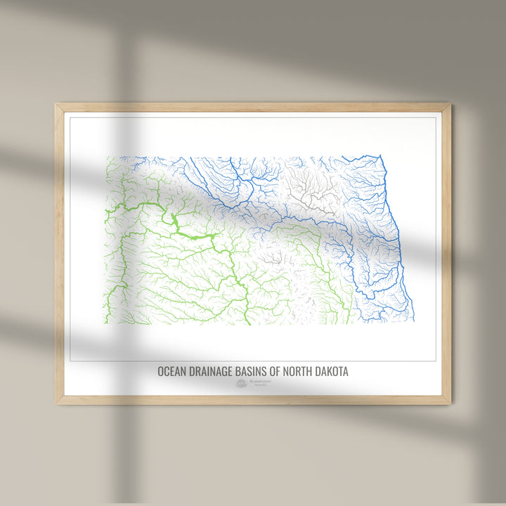 North Dakota - Ocean drainage basin map, white v1 - Photo Art Print
