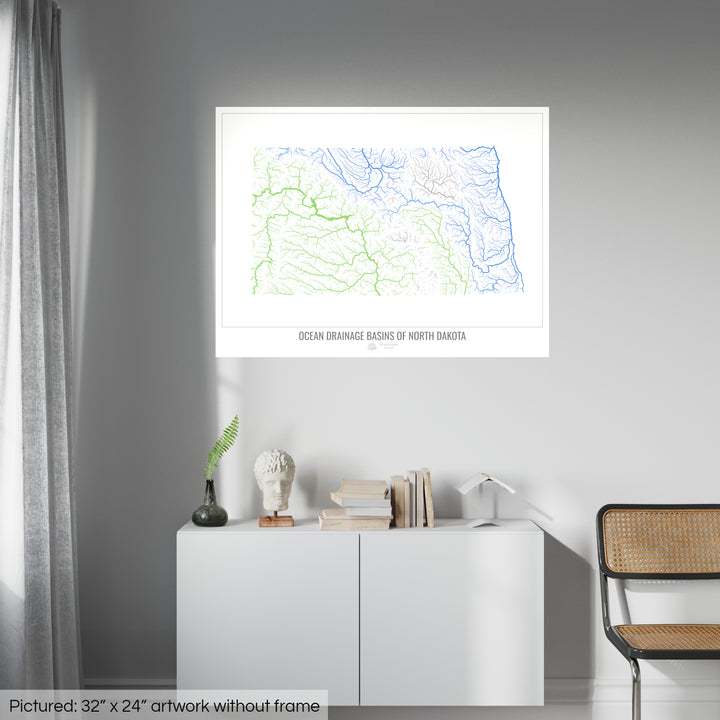 North Dakota - Ocean drainage basin map, white v1 - Photo Art Print
