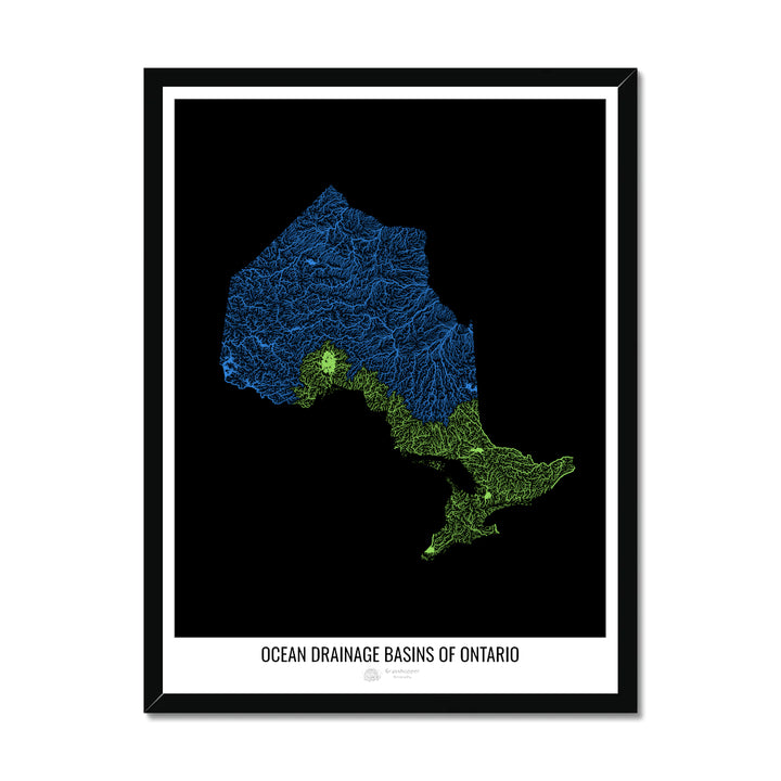 Ontario - Mapa de la cuenca de drenaje oceánico, negro v1 - Lámina enmarcada