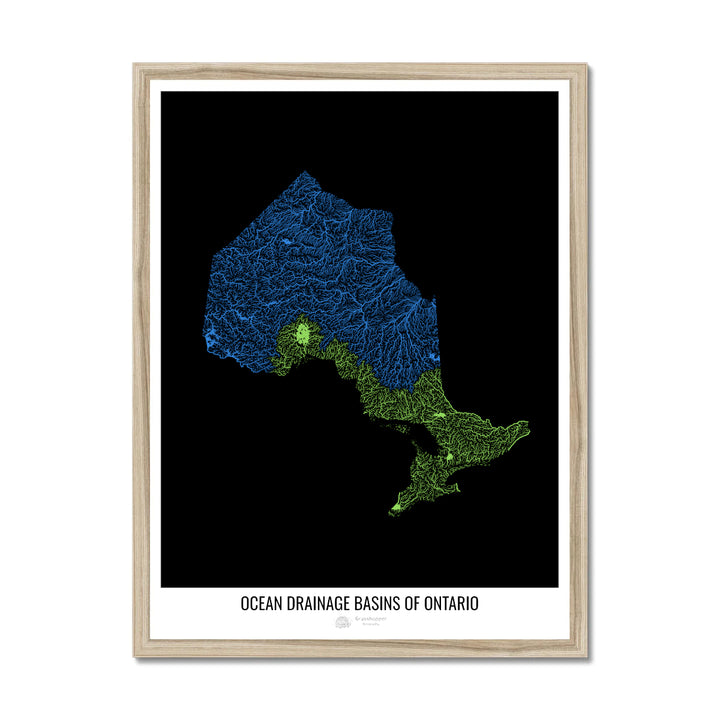 Ontario - Mapa de la cuenca de drenaje oceánico, negro v1 - Lámina enmarcada