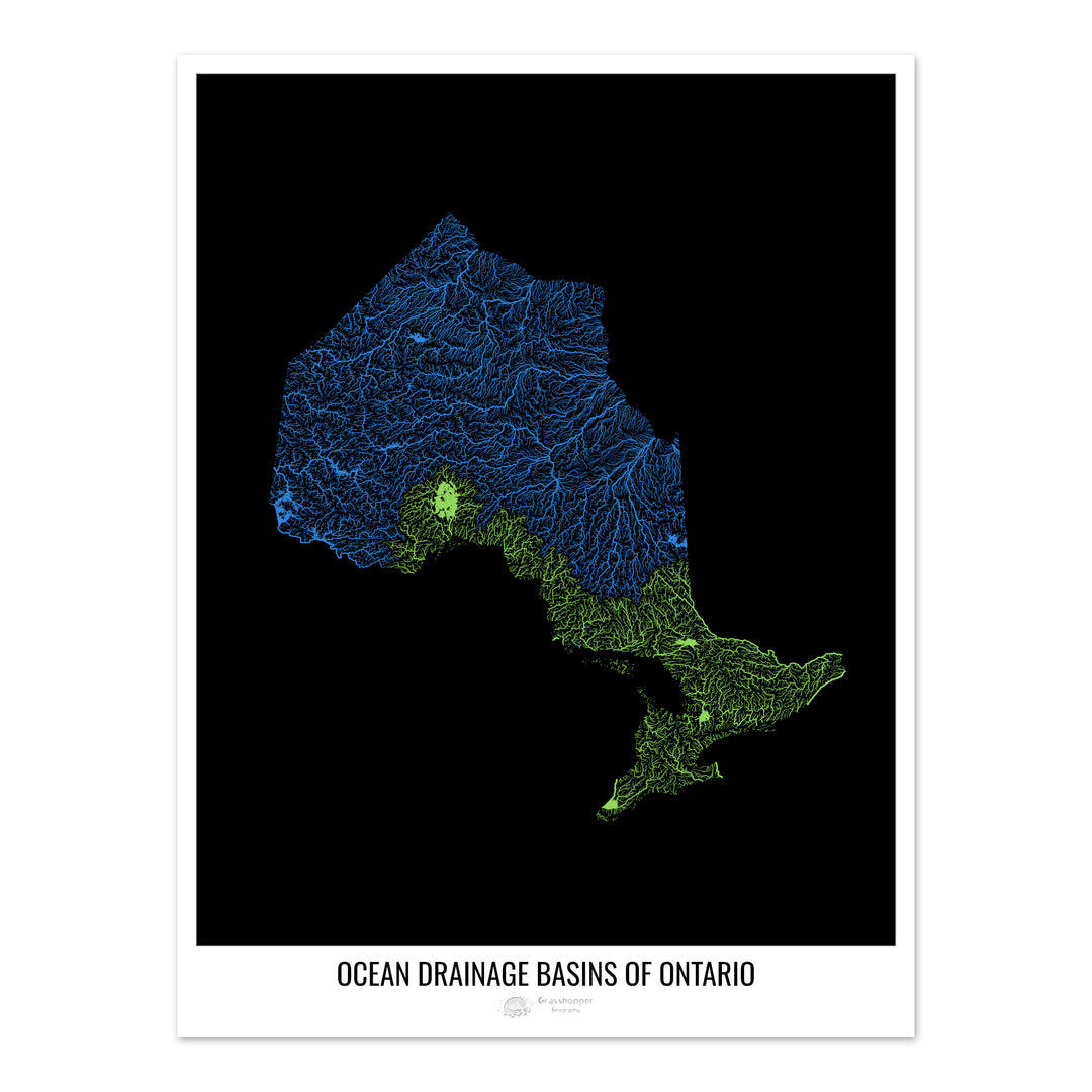 Ontario - Ocean drainage basin map, black v1 - Fine Art Print