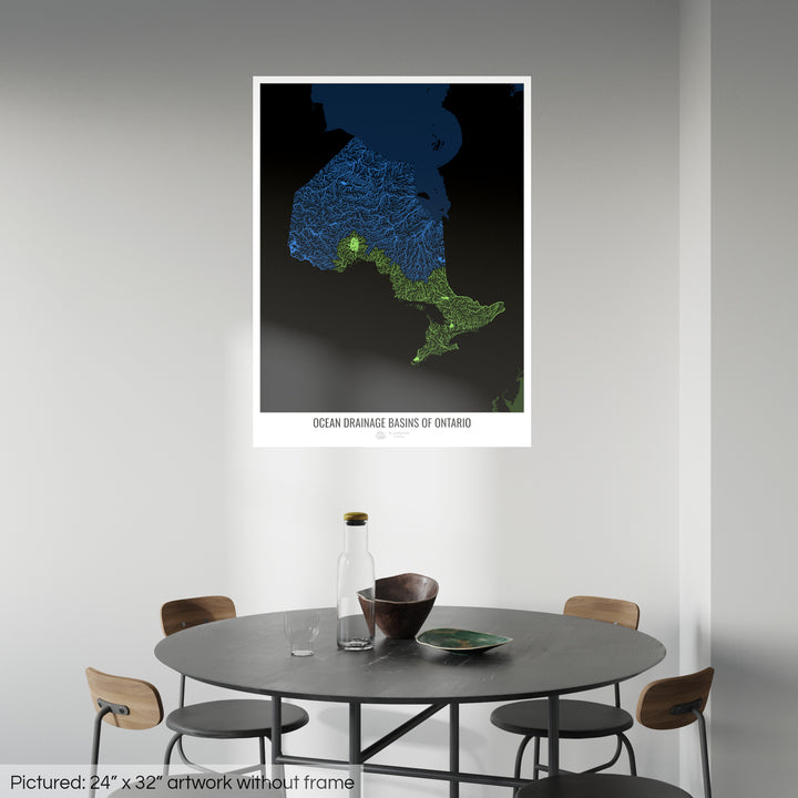 Ontario - Ocean drainage basin map, black v2 - Fine Art Print