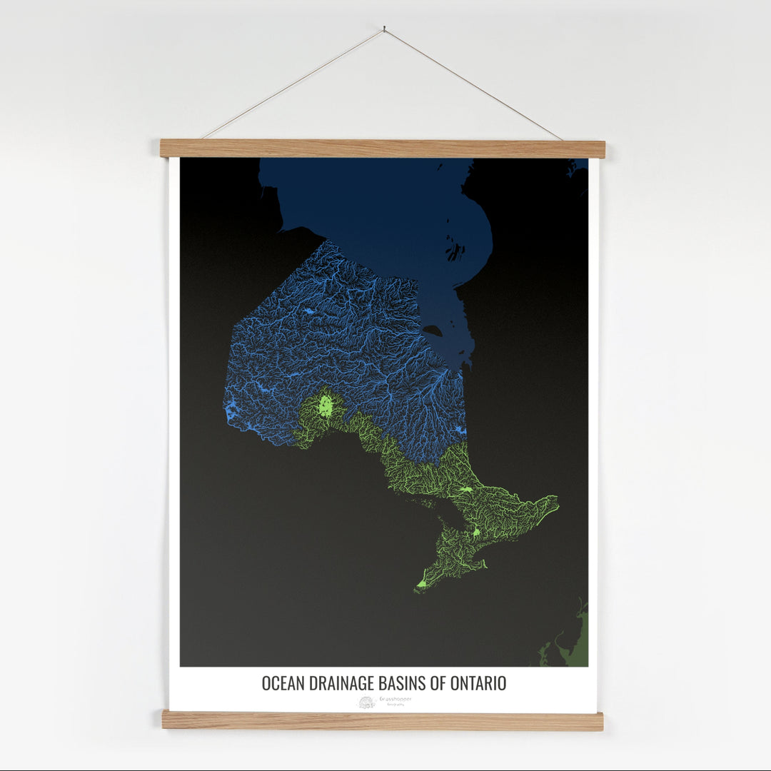 Ontario - Ocean drainage basin map, black v2 - Fine Art Print with Hanger