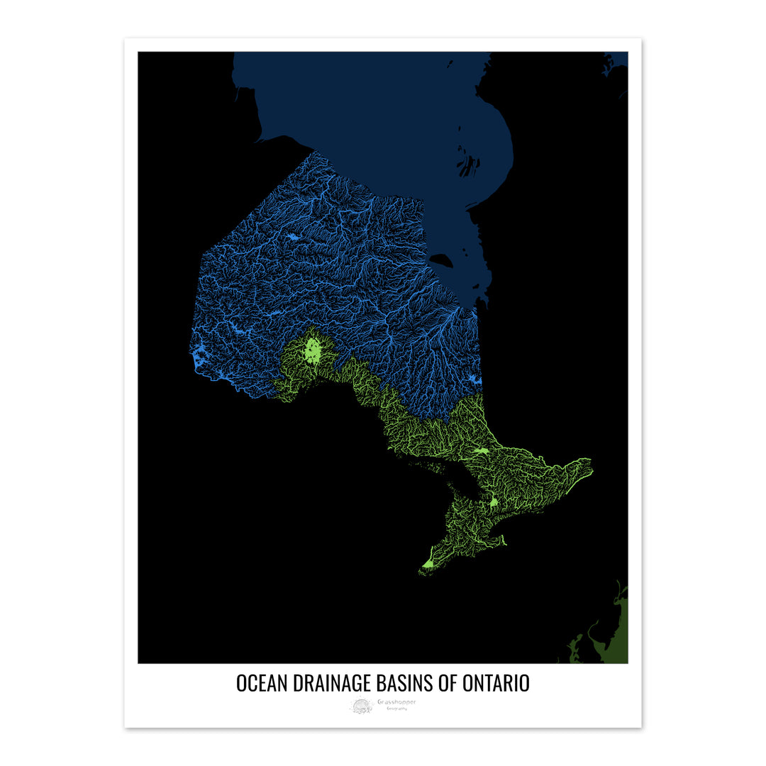 Ontario - Ocean drainage basin map, black v2 - Fine Art Print