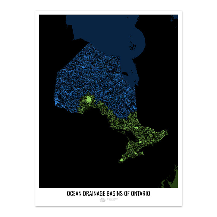 安大略省 - 海洋流域地图，黑色 v2 - 摄影艺术印刷