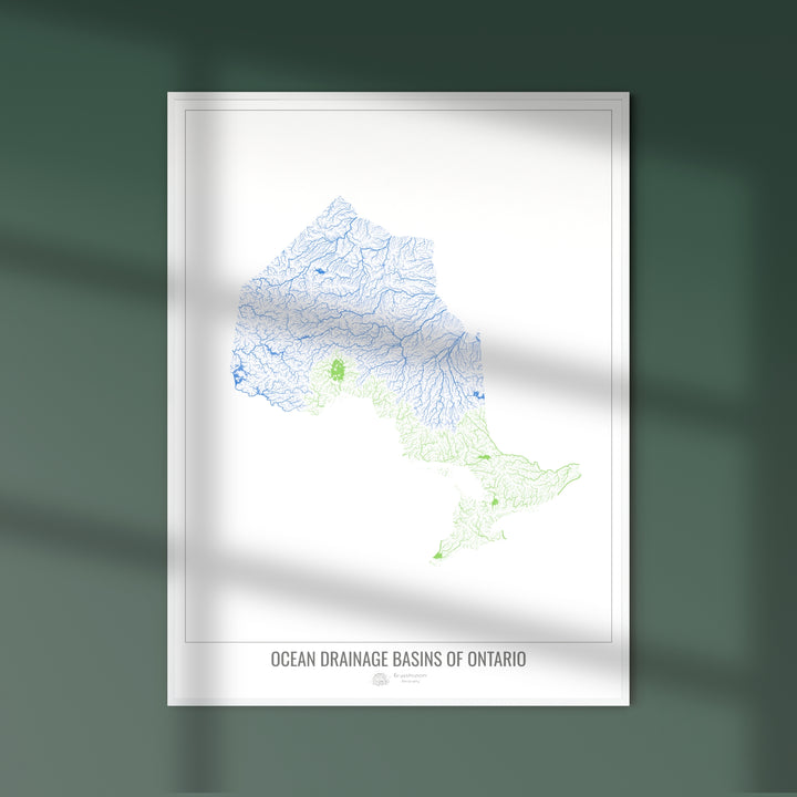 Ontario - Carte des bassins hydrographiques océaniques, blanc v1 - Tirage d'art