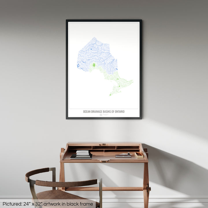 Ontario - Ocean drainage basin map, white v1 - Framed Print