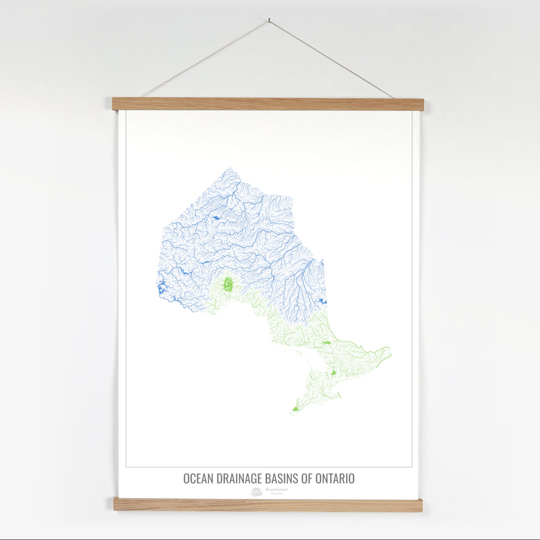 Ontario - Carte du bassin versant océanique, blanc v1 - Tirage d'art avec cintre