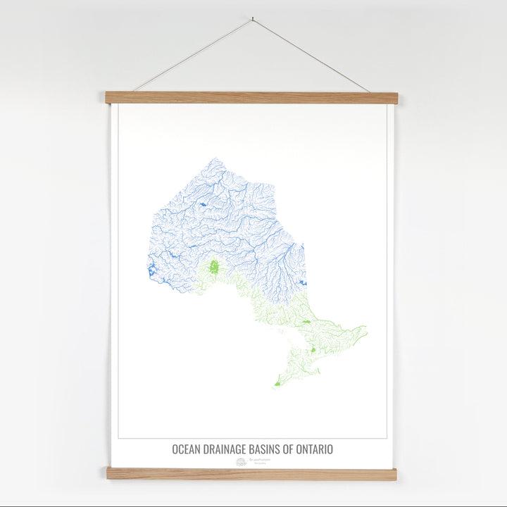 Ontario - Mapa de la cuenca hidrográfica del océano, blanco v1 - Impresión artística con colgador