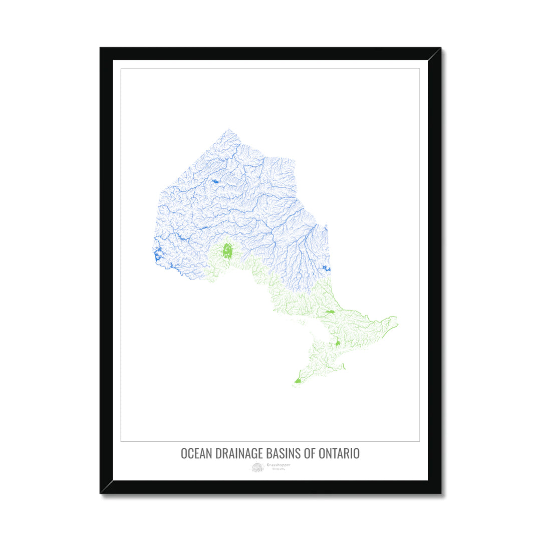 Ontario - Mapa de la cuenca de drenaje oceánico, blanco v1 - Lámina enmarcada