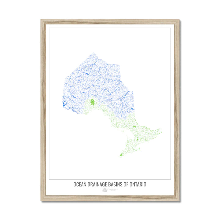 Ontario - Ocean drainage basin map, white v1 - Framed Print