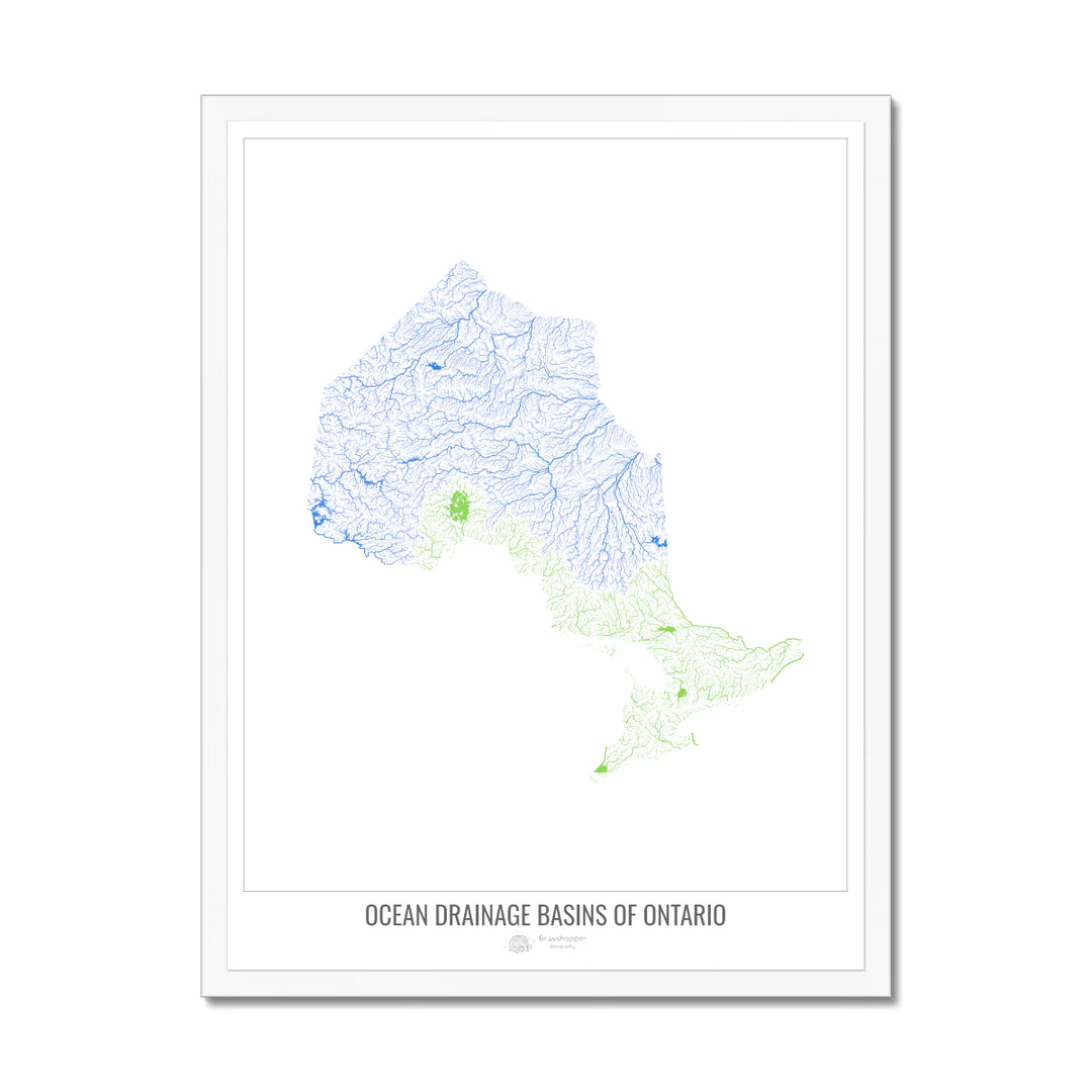 Ontario - Mapa de la cuenca de drenaje oceánico, blanco v1 - Lámina enmarcada