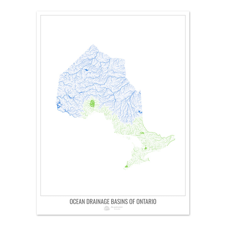 Ontario - Mapa de la cuenca hidrográfica del océano, blanco v1 - Impresión fotográfica