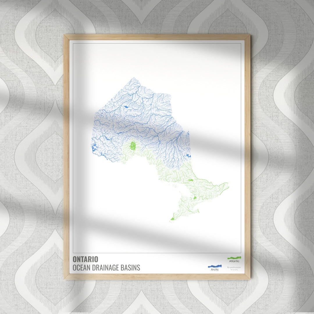 Ontario - Ocean drainage basin map, white with legend v1 - Photo Art Print