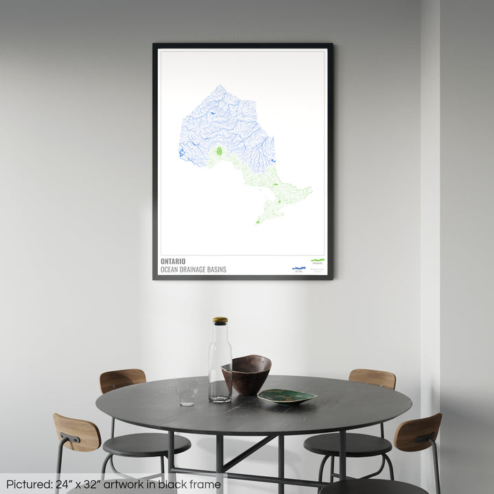 Ontario - Ocean drainage basin map, white with legend v1 - Framed Print