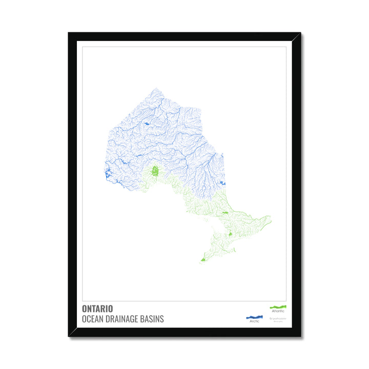 Ontario - Ocean drainage basin map, white with legend v1 - Framed Print