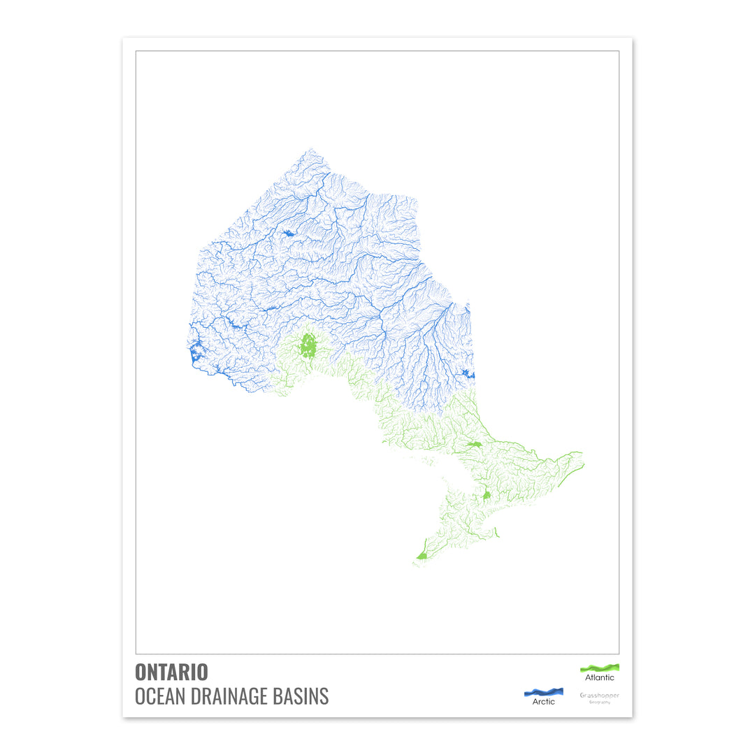 Ontario - Mapa de la cuenca de drenaje oceánico, blanco con leyenda v1 - Impresión de bellas artes
