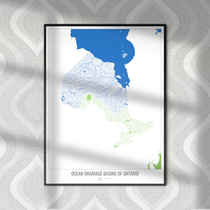 Ontario - Ocean drainage basin map, white v2 - Fine Art Print