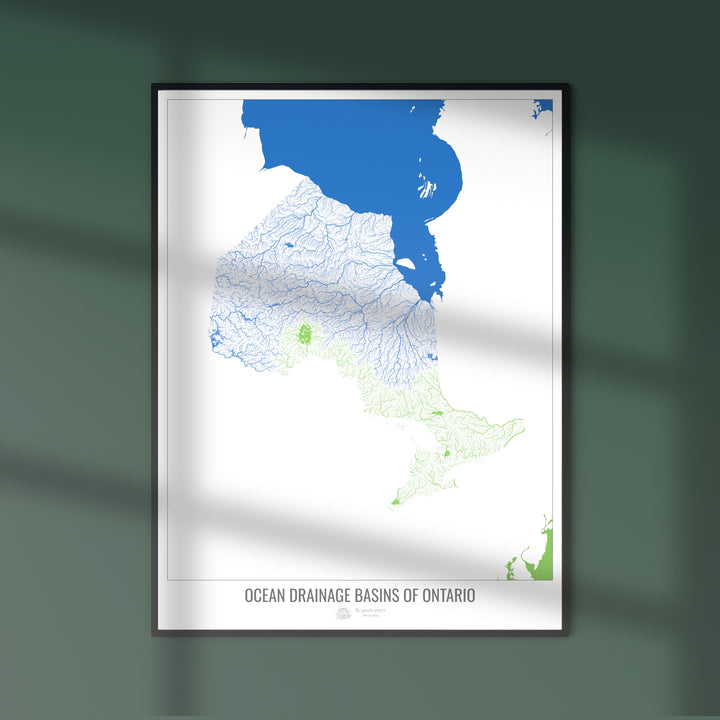 Ontario - Mapa de la cuenca hidrográfica del océano, blanco v2 - Impresión fotográfica