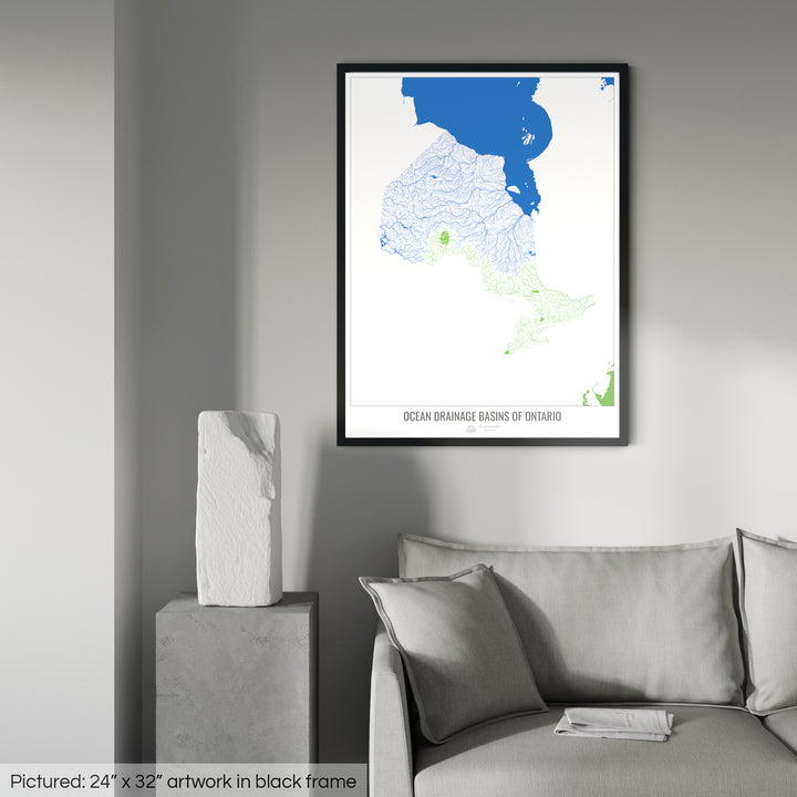 Ontario - Mapa de la cuenca de drenaje oceánico, blanco v2 - Lámina enmarcada