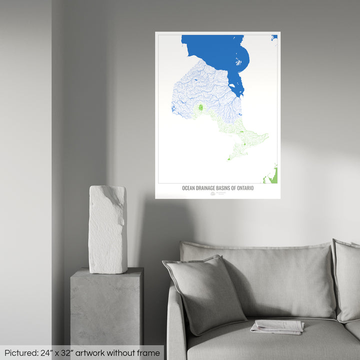 Ontario - Carte des bassins hydrographiques océaniques, blanc v2 - Tirage d'art