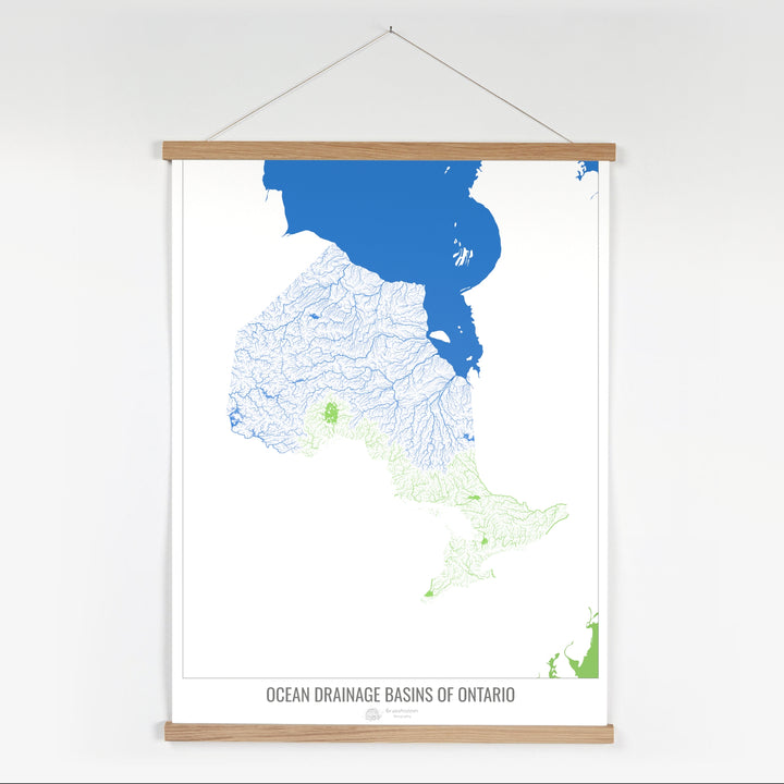 Ontario - Carte du bassin versant océanique, blanc v2 - Tirage d'art avec cintre