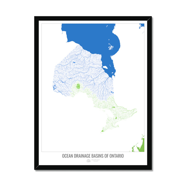 Ontario - Ocean drainage basin map, white v2 - Framed Print