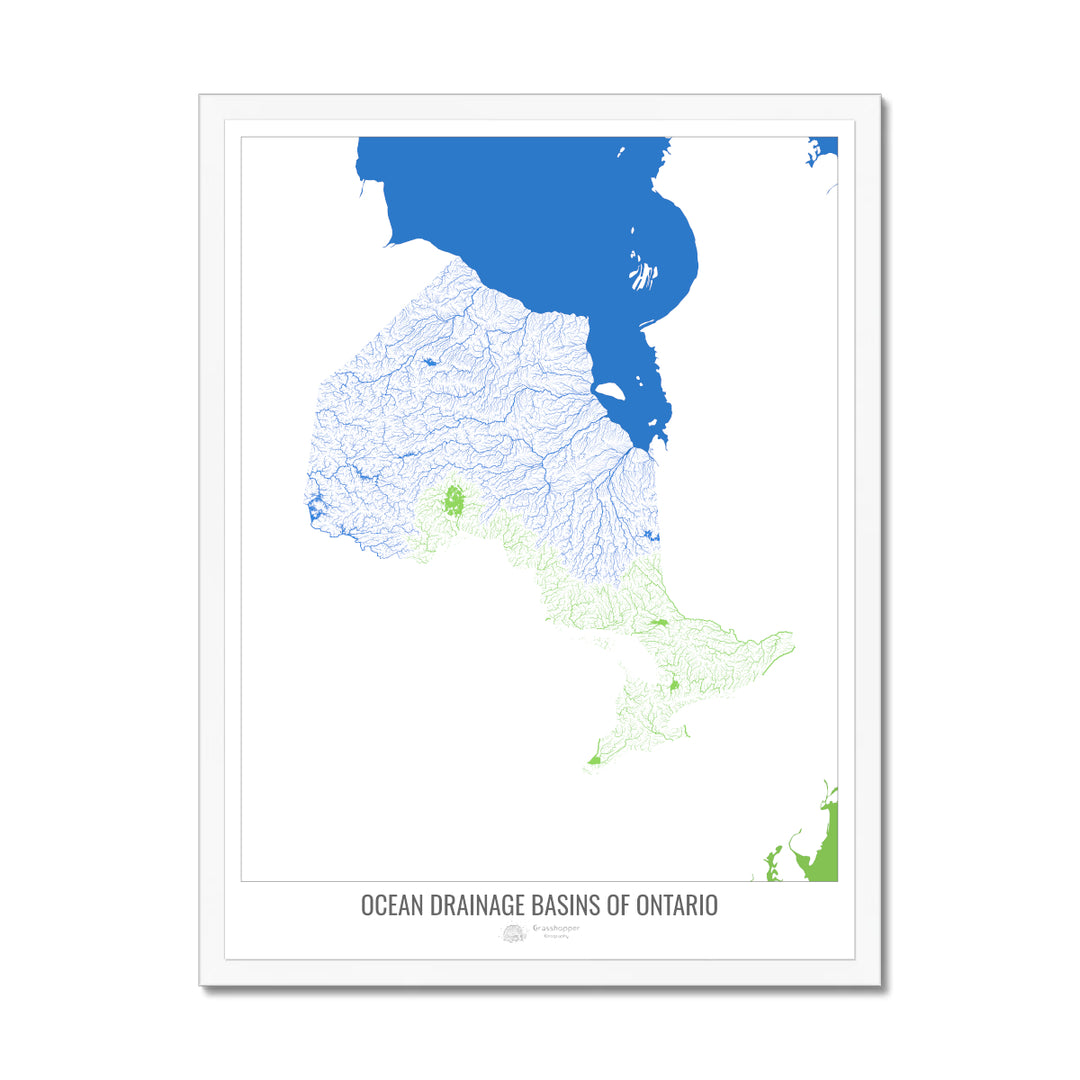 Ontario - Ocean drainage basin map, white v2 - Framed Print