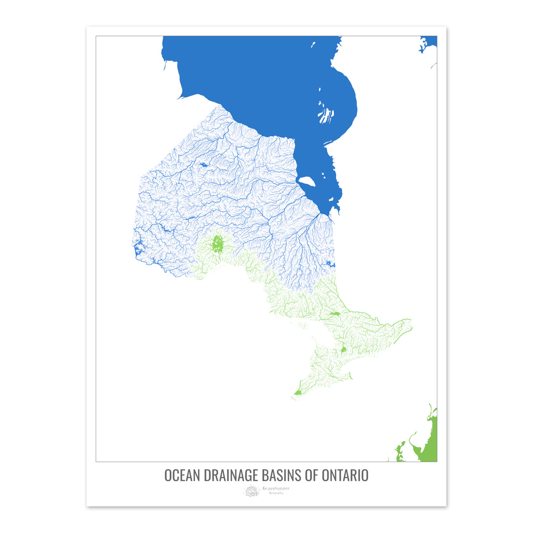 Ontario - Carte des bassins hydrographiques océaniques, blanc v2 - Tirage d'art