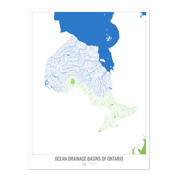 Ontario - Ocean drainage basin map, white v2 - Fine Art Print