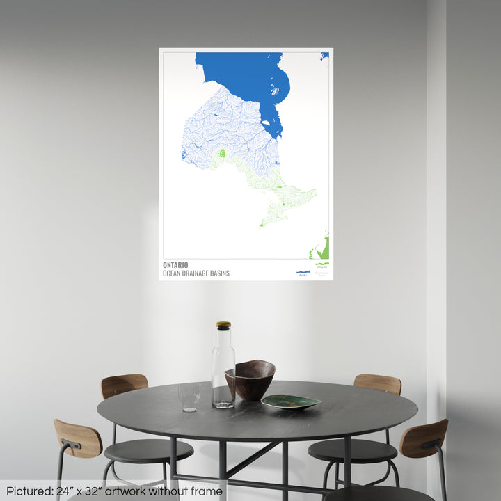 Ontario - Carte des bassins hydrographiques océaniques, blanche avec légende v2 - Fine Art Print