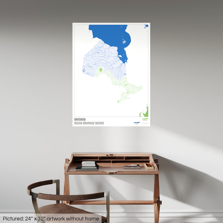 Ontario - Mapa de la cuenca hidrográfica del océano, blanco con leyenda v2 - Impresión fotográfica