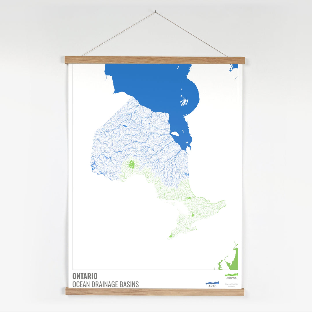 Ontario - Mapa de la cuenca de drenaje oceánico, blanco con leyenda v2 - Impresión artística con colgador