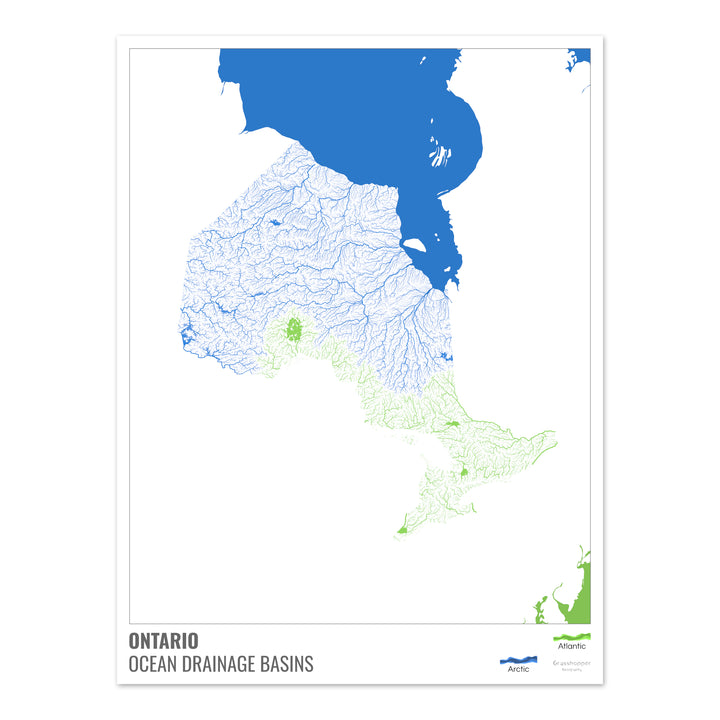Ontario - Ocean drainage basin map, white with legend v2 - Fine Art Print