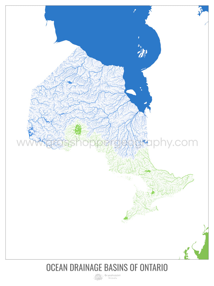 Ontario - Ocean drainage basin map, white v2 - Fine Art Print