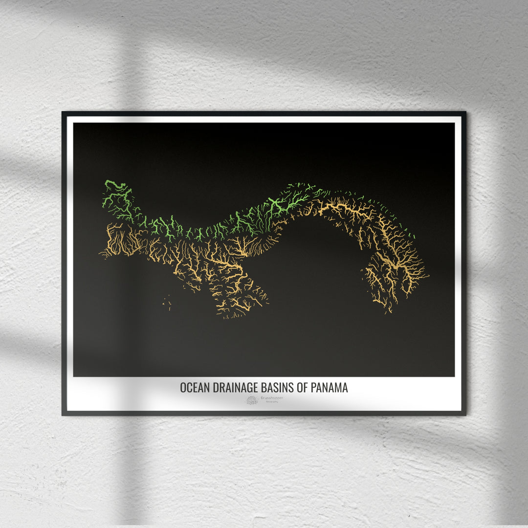 Panama - Ocean drainage basin map, black v1 - Photo Art Print