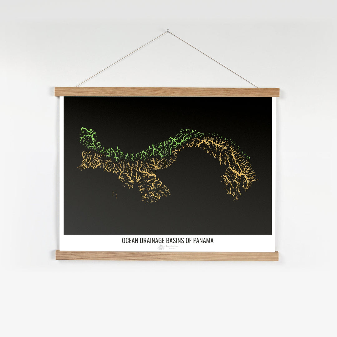 Panama - Ocean drainage basin map, black v1 - Fine Art Print with Hanger