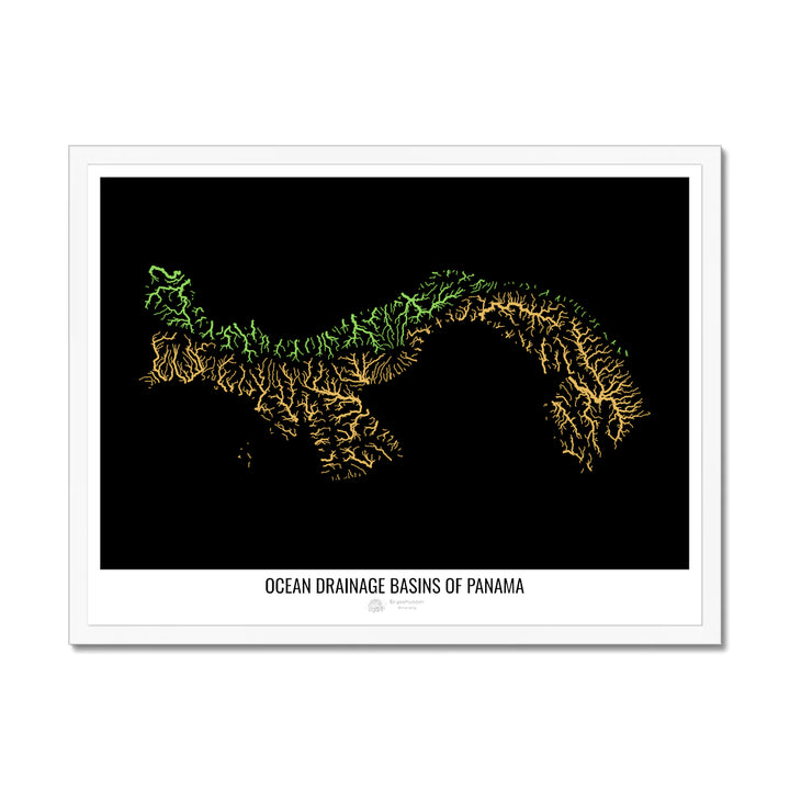 Panama - Ocean drainage basin map, black v1 - Framed Print
