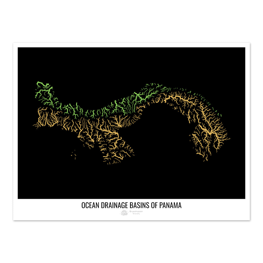 Panama - Ocean drainage basin map, black v1 - Fine Art Print