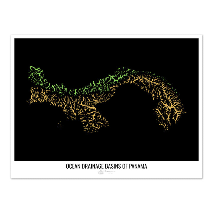 Panama - Ocean drainage basin map, black v1 - Photo Art Print