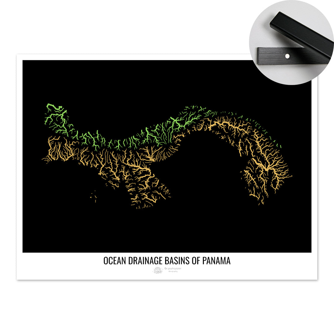 Panama - Ocean drainage basin map, black v1 - Fine Art Print with Hanger