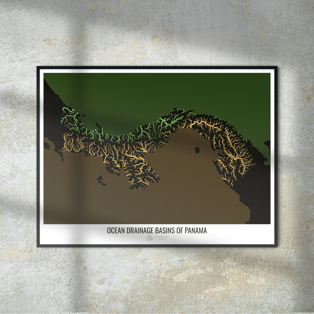 Panama - Ocean drainage basin map, black v2 - Photo Art Print