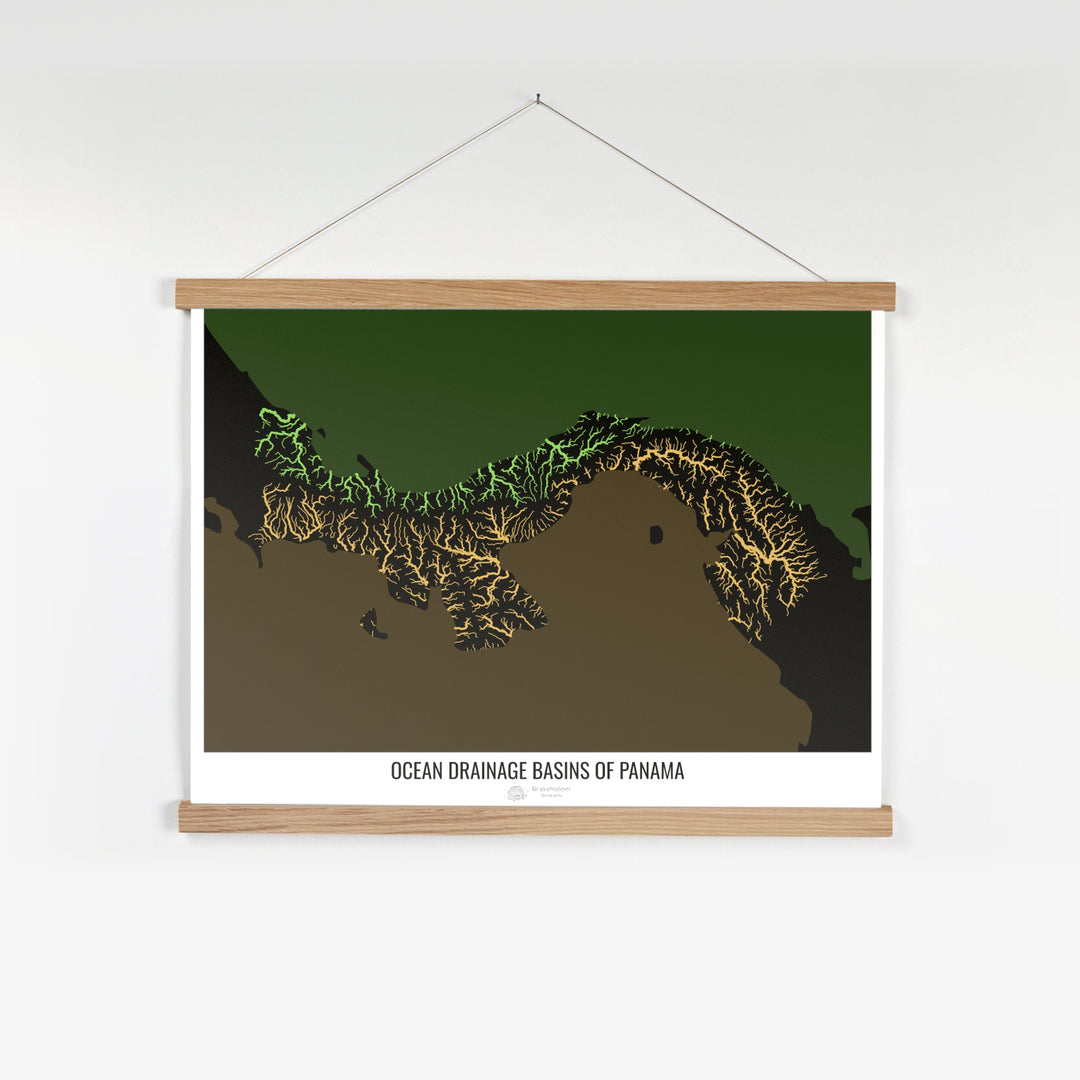 Panama - Ocean drainage basin map, black v2 - Fine Art Print with Hanger