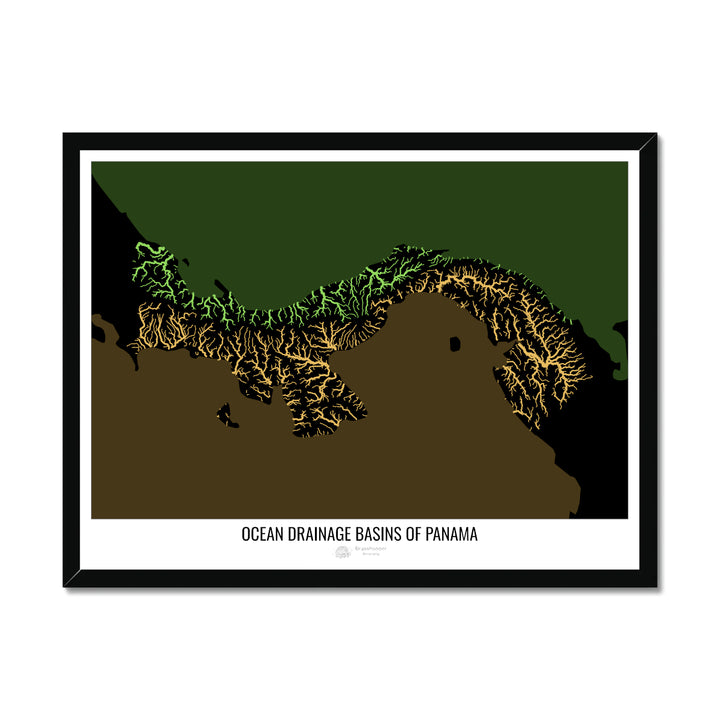 Panama - Ocean drainage basin map, black v2 - Framed Print