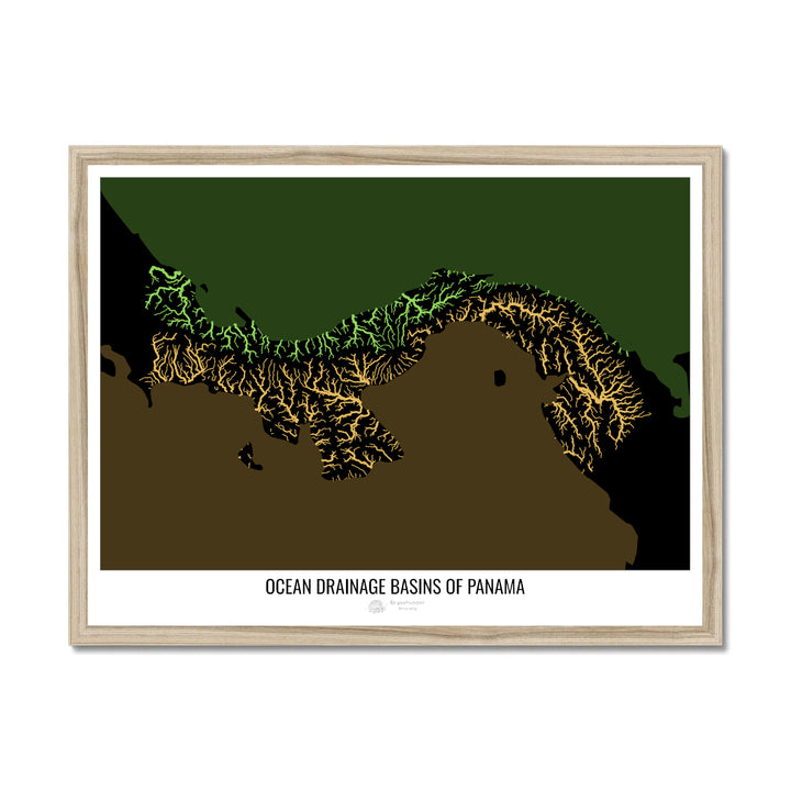 Panama - Ocean drainage basin map, black v2 - Framed Print