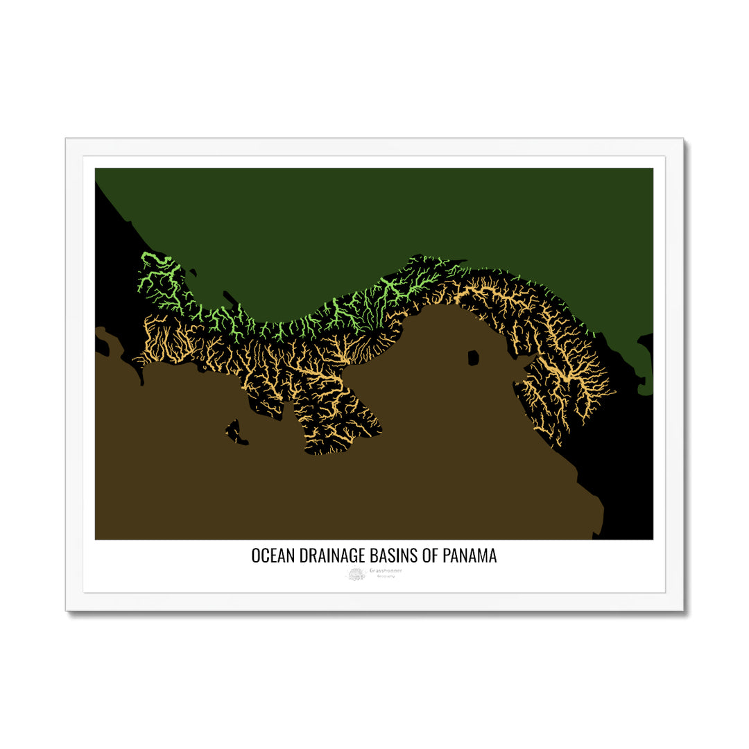 Panama - Ocean drainage basin map, black v2 - Framed Print