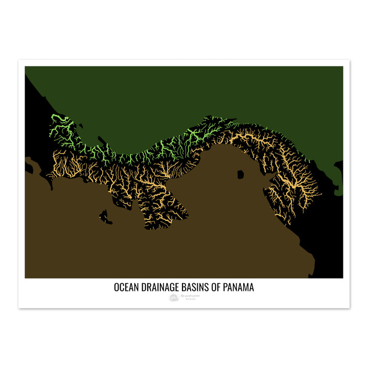 Panama - Ocean drainage basin map, black v2 - Fine Art Print