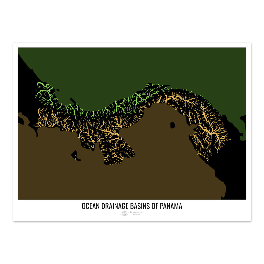Panama - Ocean drainage basin map, black v2 - Photo Art Print